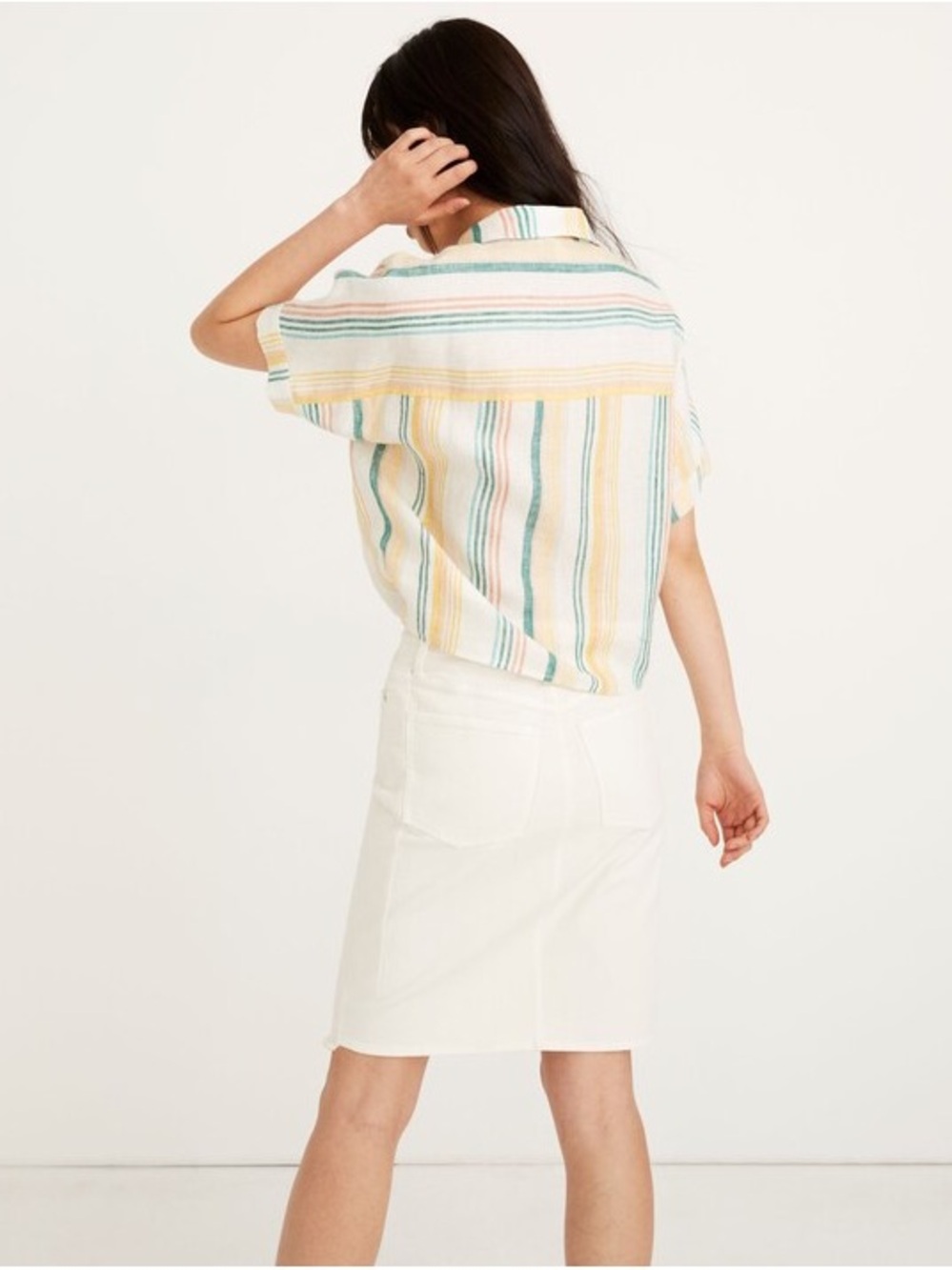 Madewell Striped Linen Button Down Tie Front